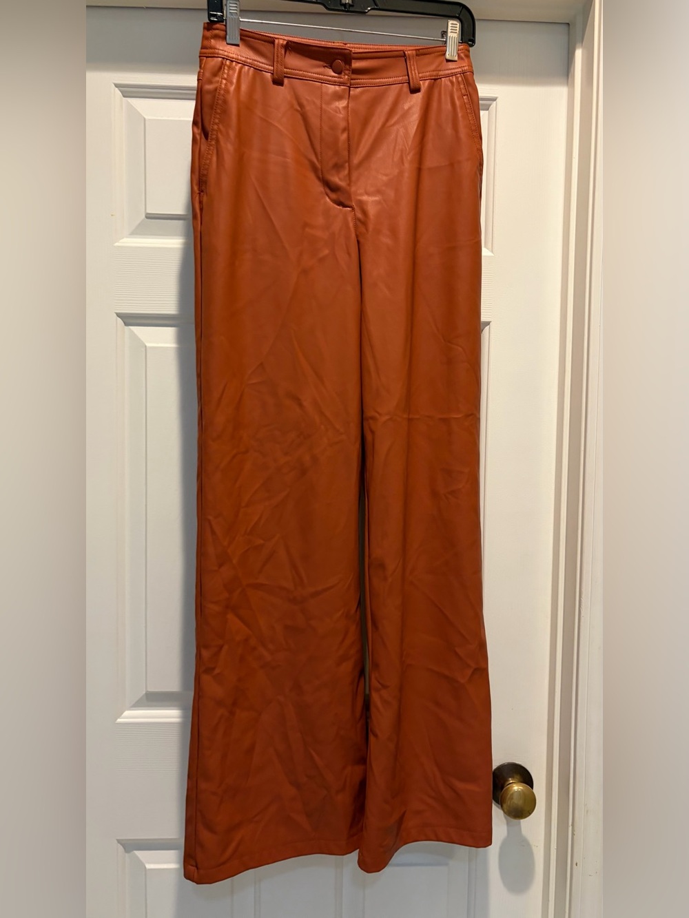 Topshop Wide-Leg Faux Leather Pants in Burnt Orange